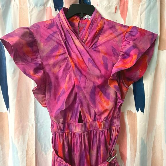 Derek Lam 10 Crosby Finn Ruffle Wrap Dress in Fuchsia Multi Size 10 - Picture 6 of 16
